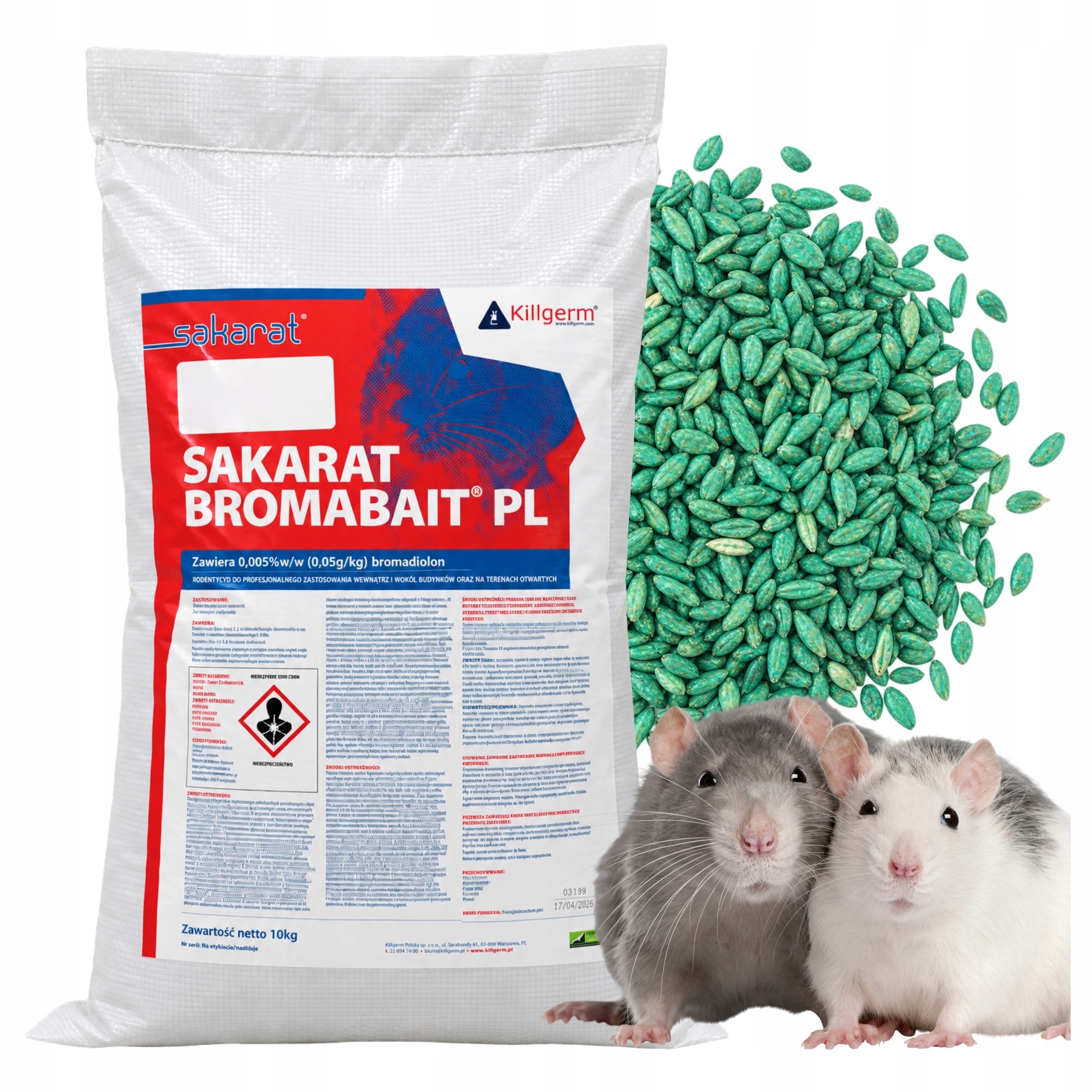 Sakarat Bromabait obilná nástraha na myši a potkany, 10 kg