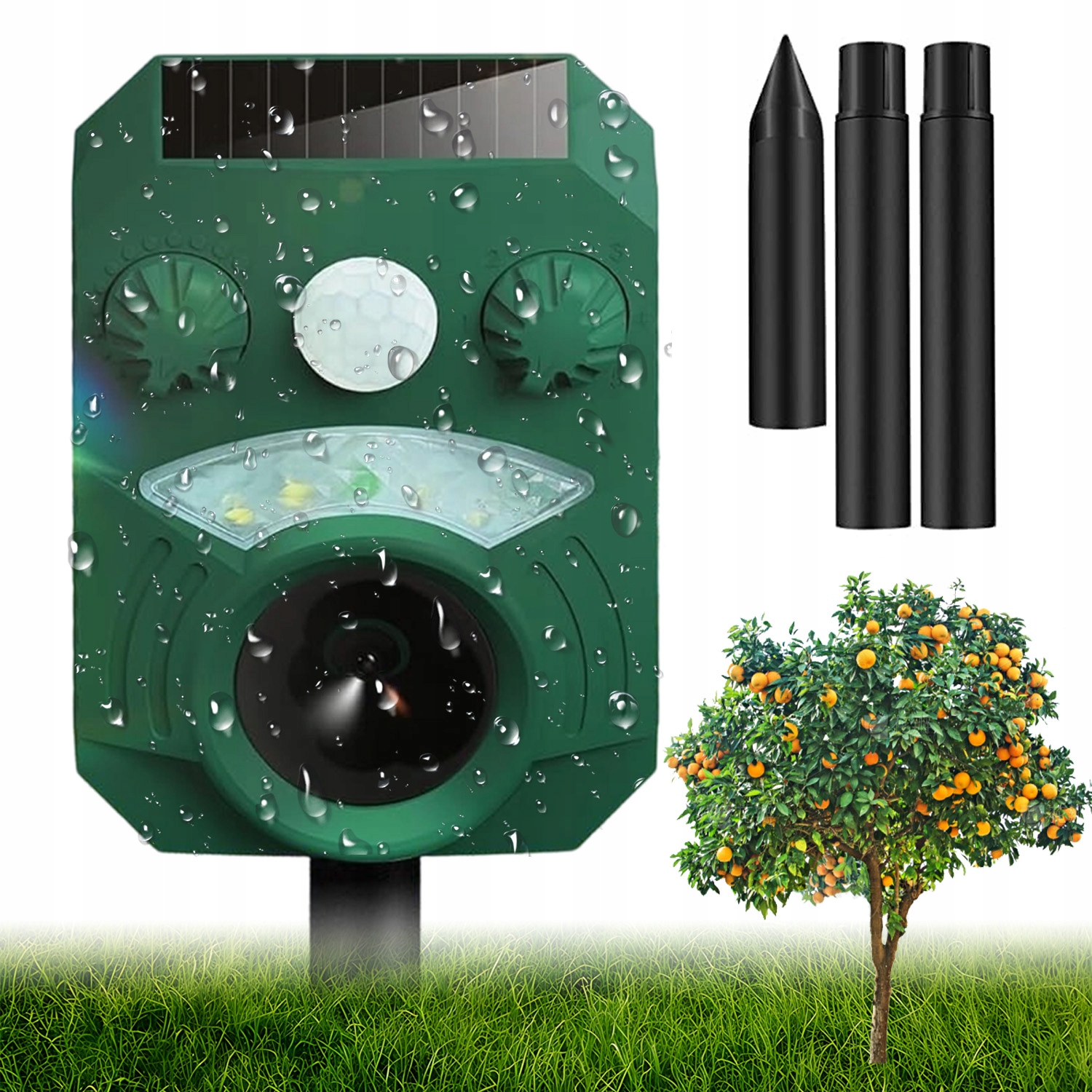 Solárny ultrazvukový odpudzovač s PIR senzorom, LED blikaním a 5 režimami. Pomáha odpudzovať hlodavce, vtáky a ďalšie zvieratá bez použitia chemikálií.