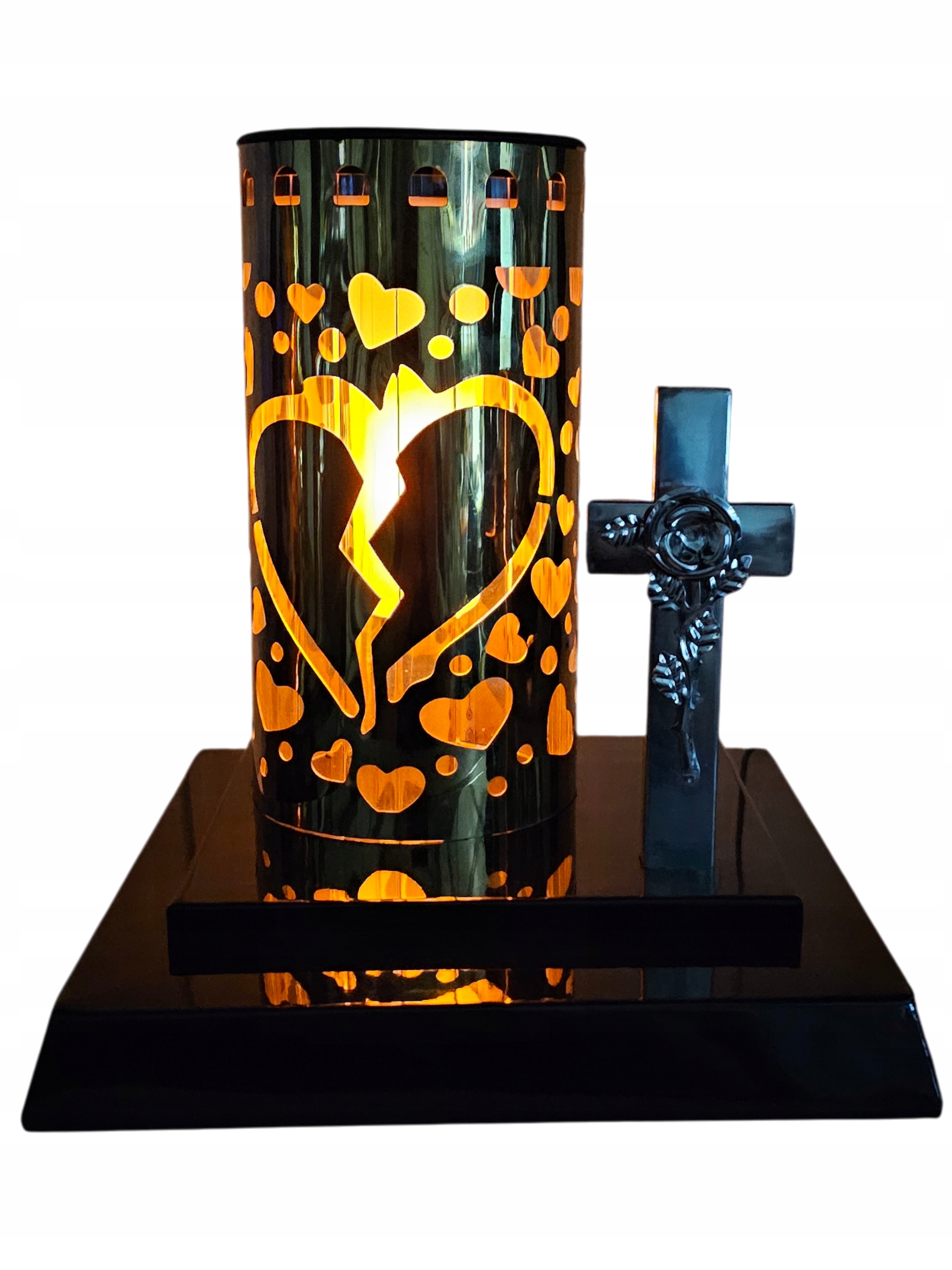 Solárny LED náhrobný lampáš RT25116 z nehrdzavejúcej ocele, zlatý/čierny