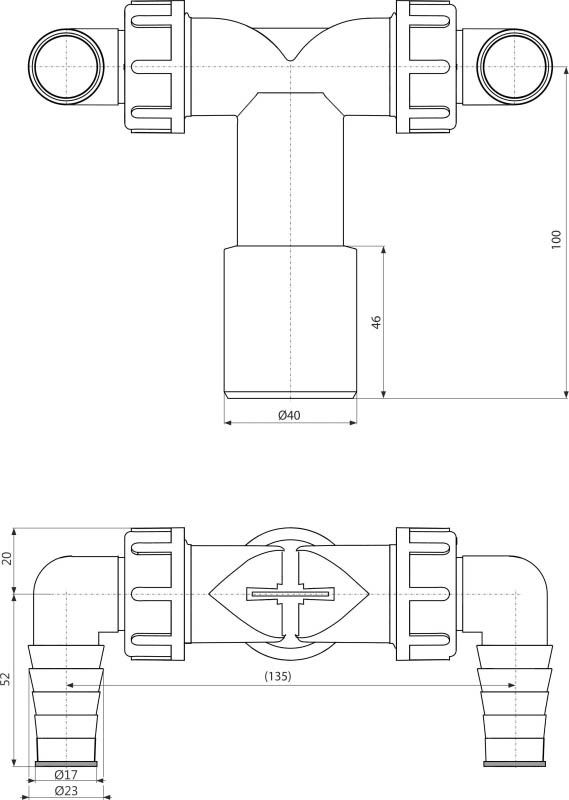 Dvojitý adaptér pre práčku Tycner 40/32 mm