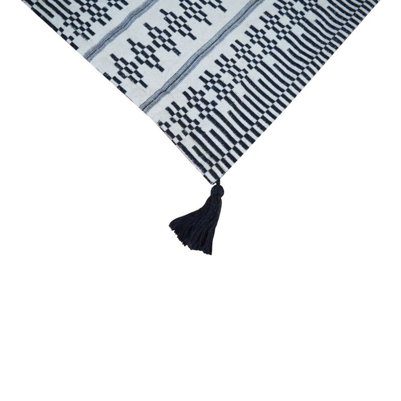 Behúň na stôl 35 x 182 cm, tkaná bavlna, čierna a krémová