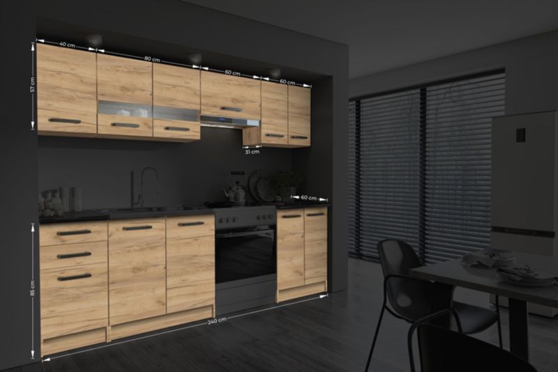 Hotová zostava kuchynského nábytku Romantica 240 cm, Dub Golden Craft