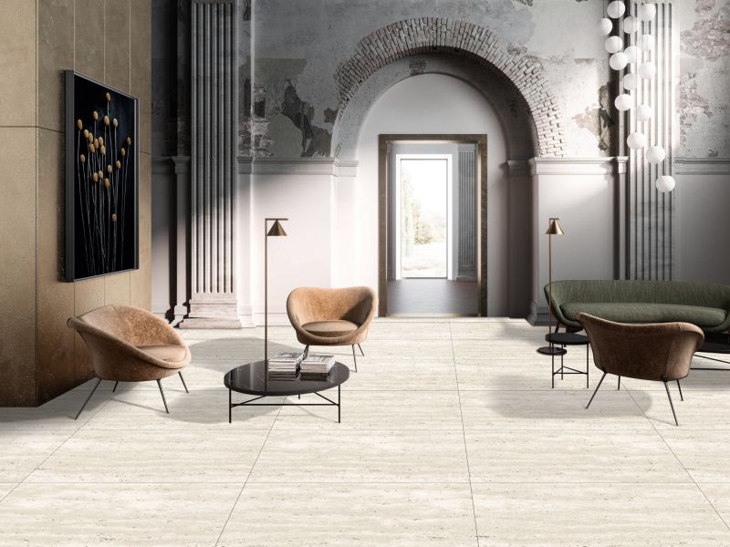 Mrazuvzdorná glazovaná kamenina Travertino 60 x 120 cm bianco 1,44 m2