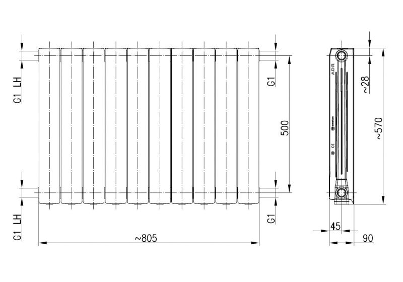Hliníkový radiátor KFA Armatura ADR 10 elements, čierny