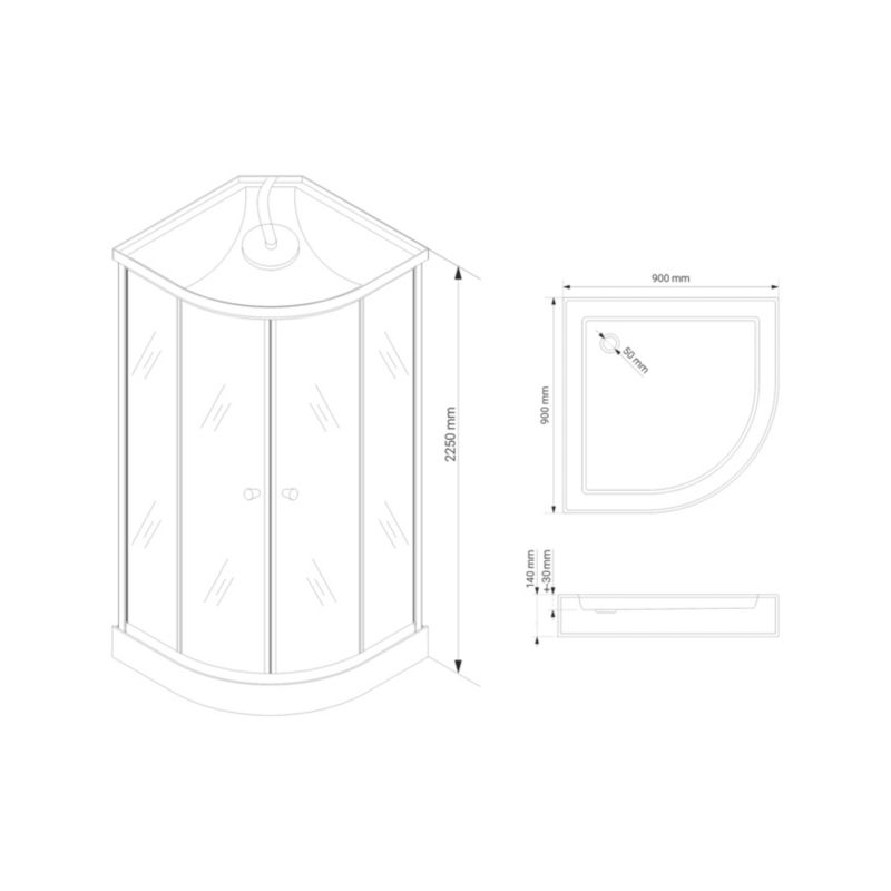 Sprchovací kút s hydromasážou Kaja 90 cm, polkruhová, nízka sprchová vanička