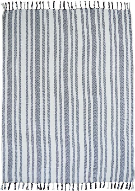 Tkaná deka 130 x 170 cm, čierne a krémové pruhy