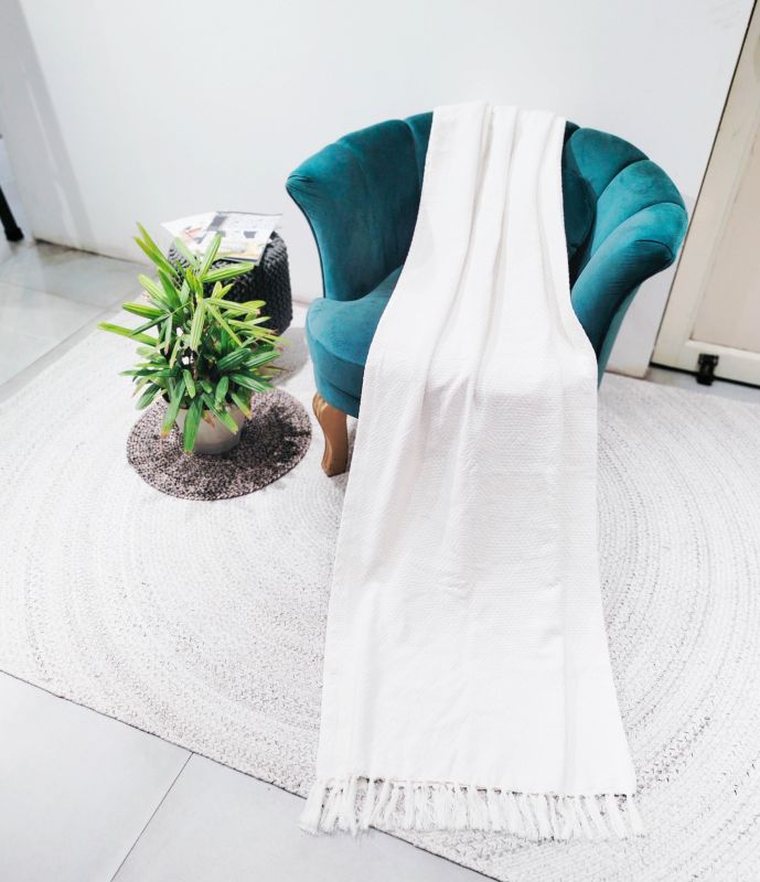 Tkaná deka 130 x 170 cm, diamanty, biela