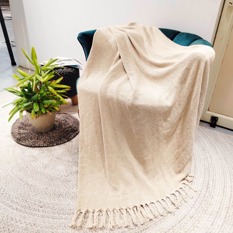 Tkaná deka 130 x 170 cm béžová cik-cak