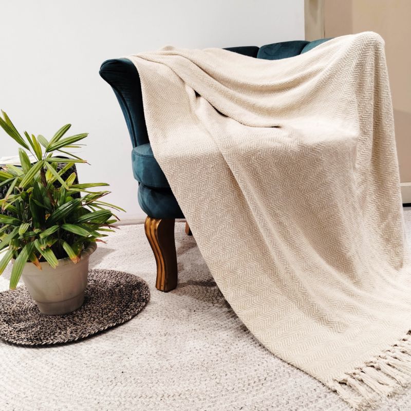 Tkaná deka 130 x 170 cm béžová cik-cak