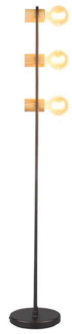 Stojacia lampa Chieveley 3 x E27 čierna a drevo