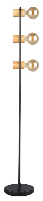 Stojacia lampa Chieveley 3 x E27 čierna a drevo