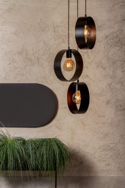 Happy 3-svetlá E27 závesná lampa, čierna / zlatá