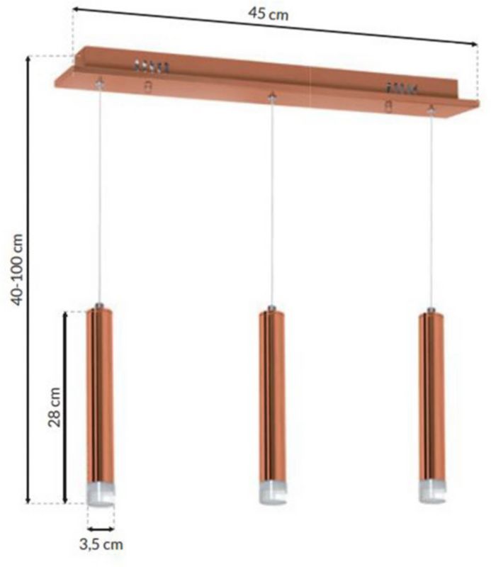 Medené LED závesné svietidlo 3x5W
