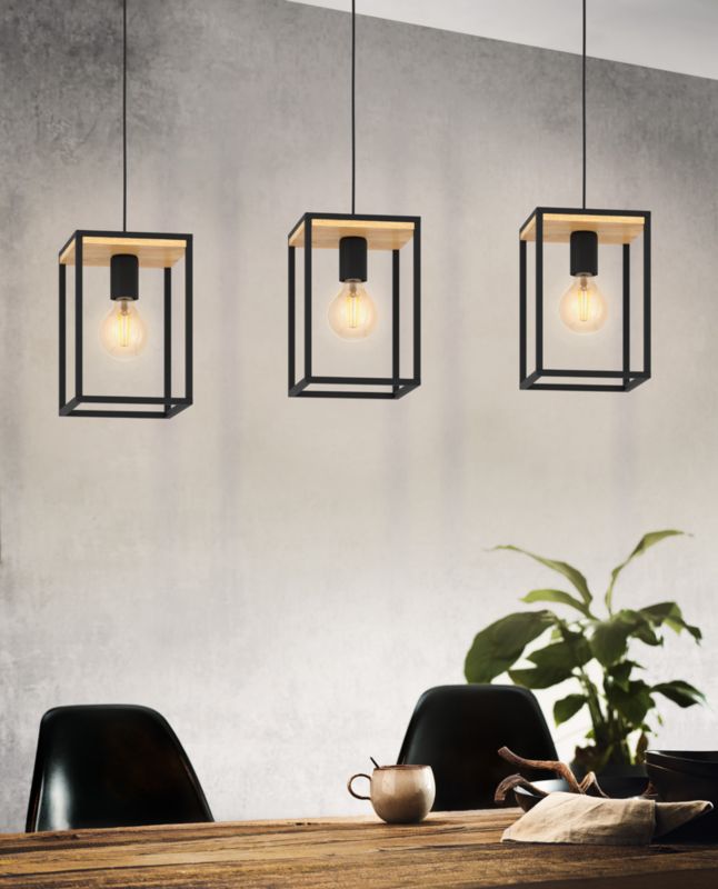 Závesná lampa Libertad 3 x E27 čierna a drevo