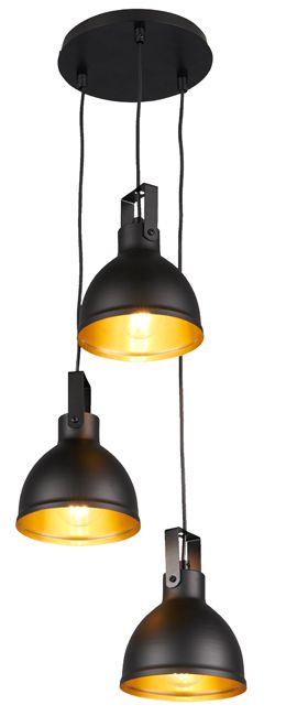 Závesná lampa Mars 3-light E27, čierna / zlatá