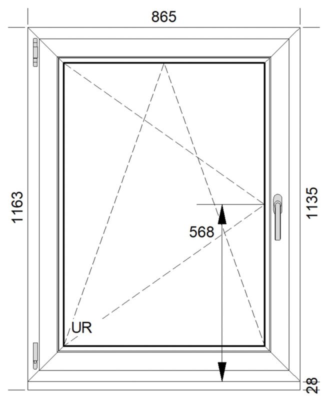 PVC výklopné okno, trojsklo, 865 x 1135 mm, ľavé, biele