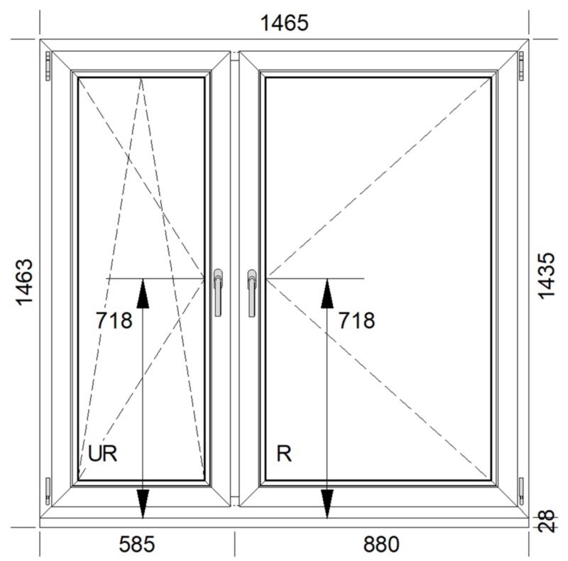 PVC otočno-sklopné okno, dvojité zasklenie, 1465 x 1435 mm, ľavé, biele