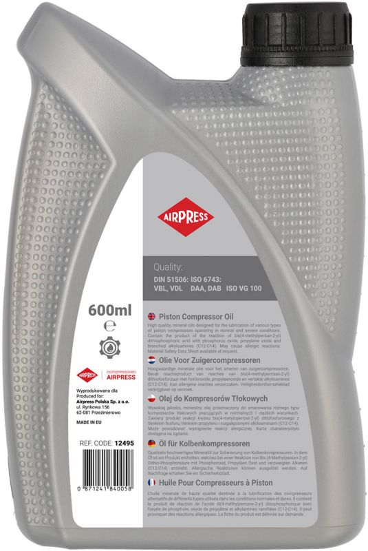Olej pre piestové kompresory Airpress 600 ml