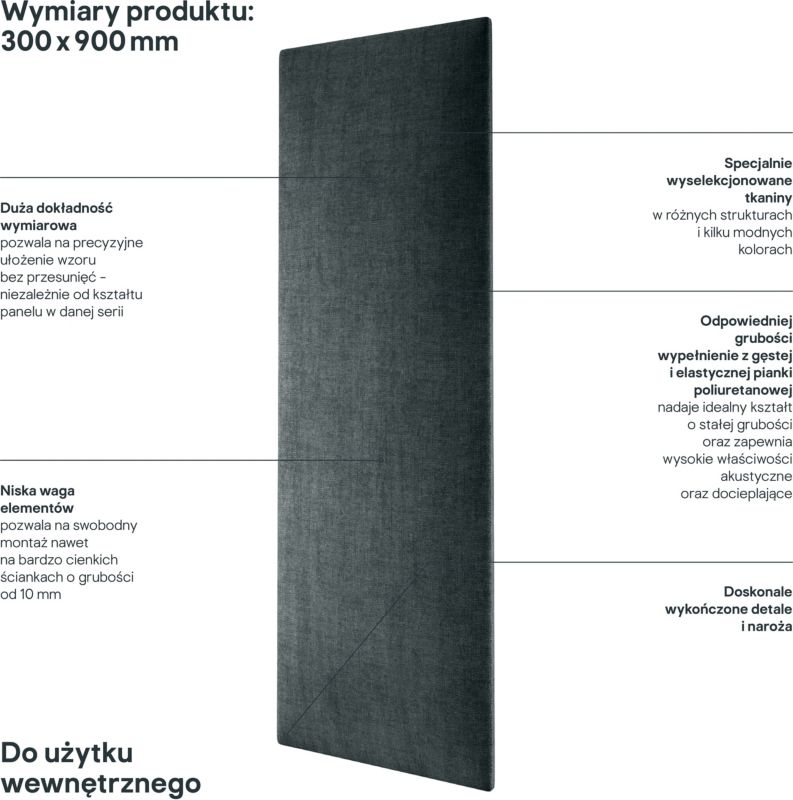 Stegu Mollis čalúnený stenový panel, obdĺžnikový, 90 x 30 cm, antracit