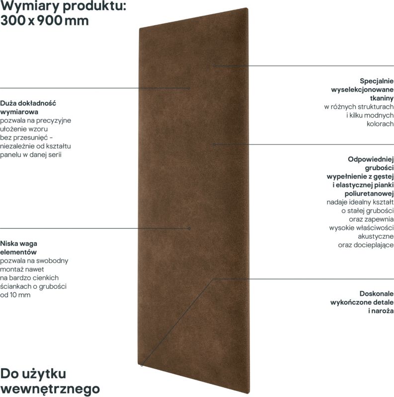 Stegu Mollis čalúnený stenový panel, obdĺžnikový, 90 x 30 cm, tmavo hnedá