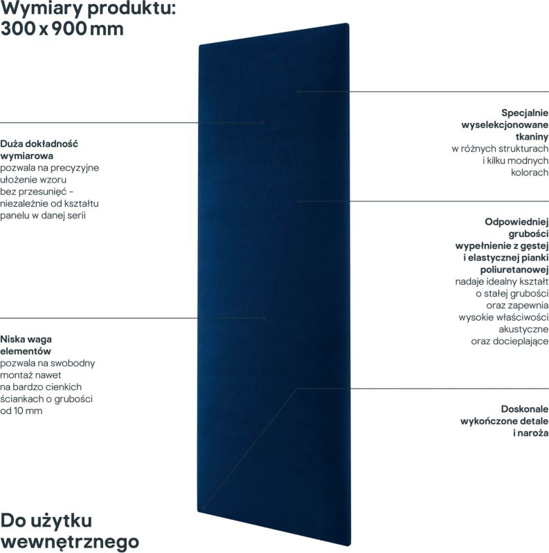 Stegu Mollis čalúnený nástenný panel, obdĺžnikový, 90 x 30 cm, tmavomodrý