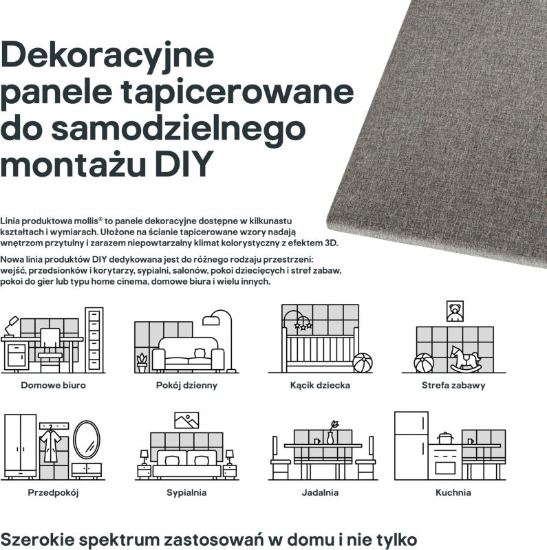 Čalúnený stenový panel Stegu Mollis SO11 štvorcový 30 x 30 cm sivý