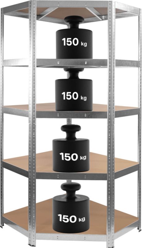 Pozinkovaný rohový regál, 5 políc, 179 x 80 x 40 cm