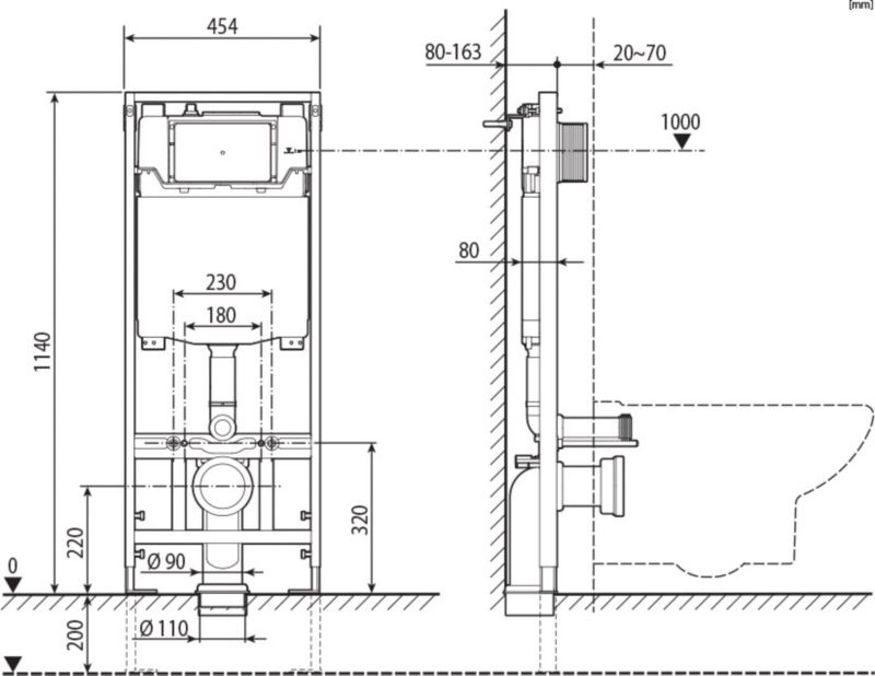 Rám podomietkového WC Roca Active One, čierne tlačidlo