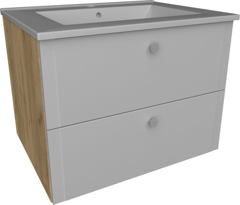 Nástenná skrinka Mirano Azzura s umývadlom, 60 cm, biela lesklá / dub