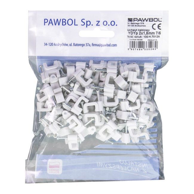 Eglotech držiaky plochých káblov 2 x 1,5 mm biele 100 ks.