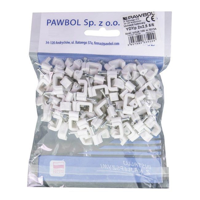 Eglotech držiaky plochých káblov 2 x 2,5 mm biele 100 ks.