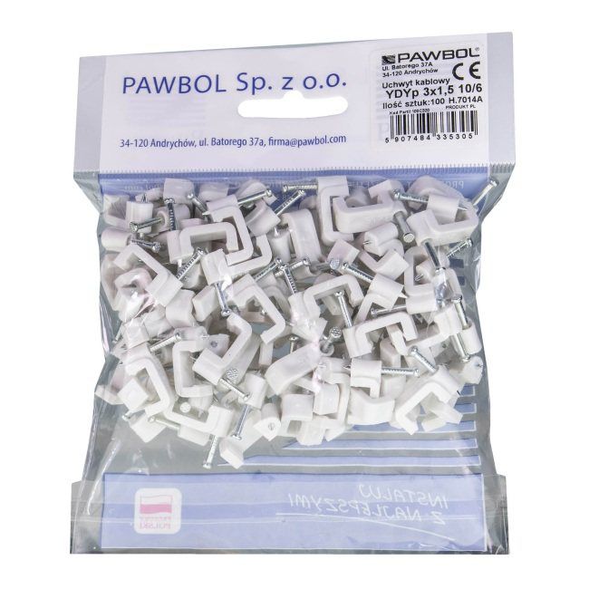 Eglotech držiaky plochých káblov 3 x 1,5 mm biele 100 ks.