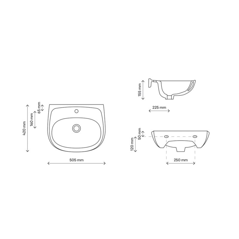 Keramické nástenné umývadlo Atlantic 50 x 42 cm s otvorom na armatúru