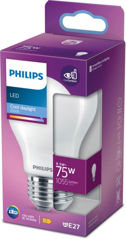 Sklenená LED žiarovka Philips A60 E27 1055 lm 6500 K