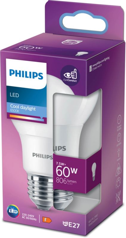 Philips A60 E27 LED žiarovka 806 lm 6500 K