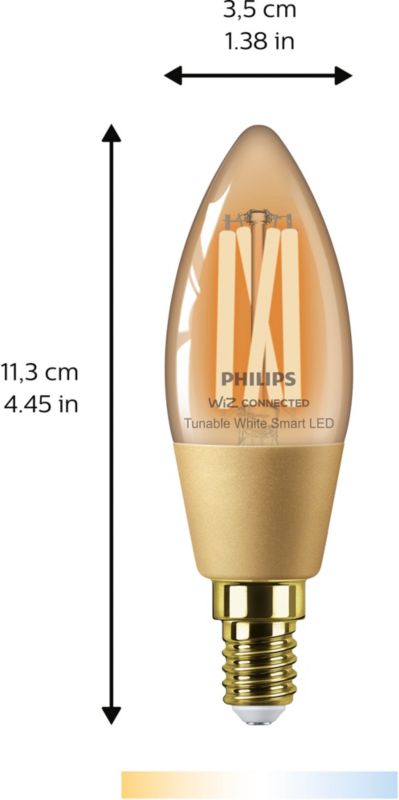 Inteligentná LED žiarovka Philips C35 E14 2000/5000 K jantárová