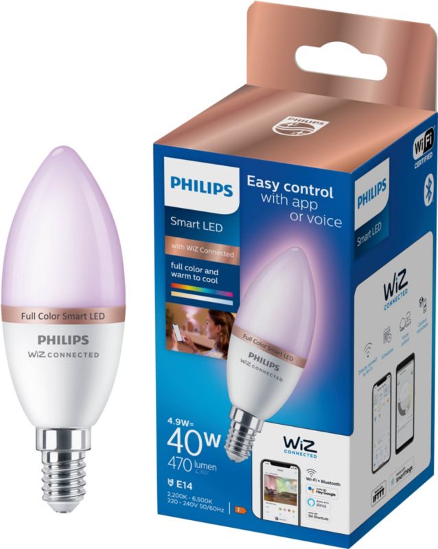 Inteligentná LED žiarovka Philips SMD C37 E14 RGB