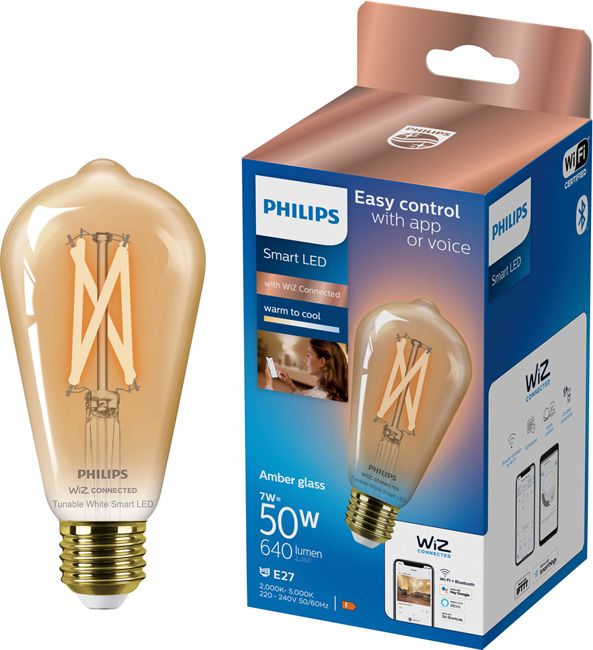 Philips ST64 E27 Smart LED žiarovka 2000/5000 K jantárová