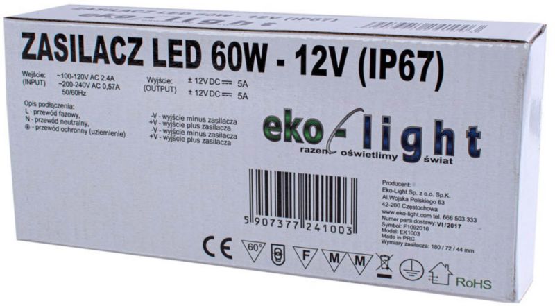 LED napájanie IP67 60 W