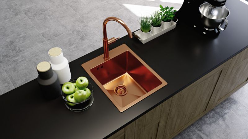 Medený oceľový drez Laveo Samana 1 misa